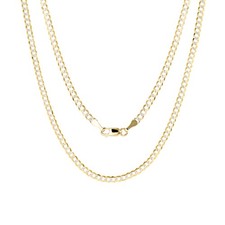 14K or Jaune Femmes 2.5mm Solide Diamant Coupe Pavé Cubain Collier Chaîne 40.6cm