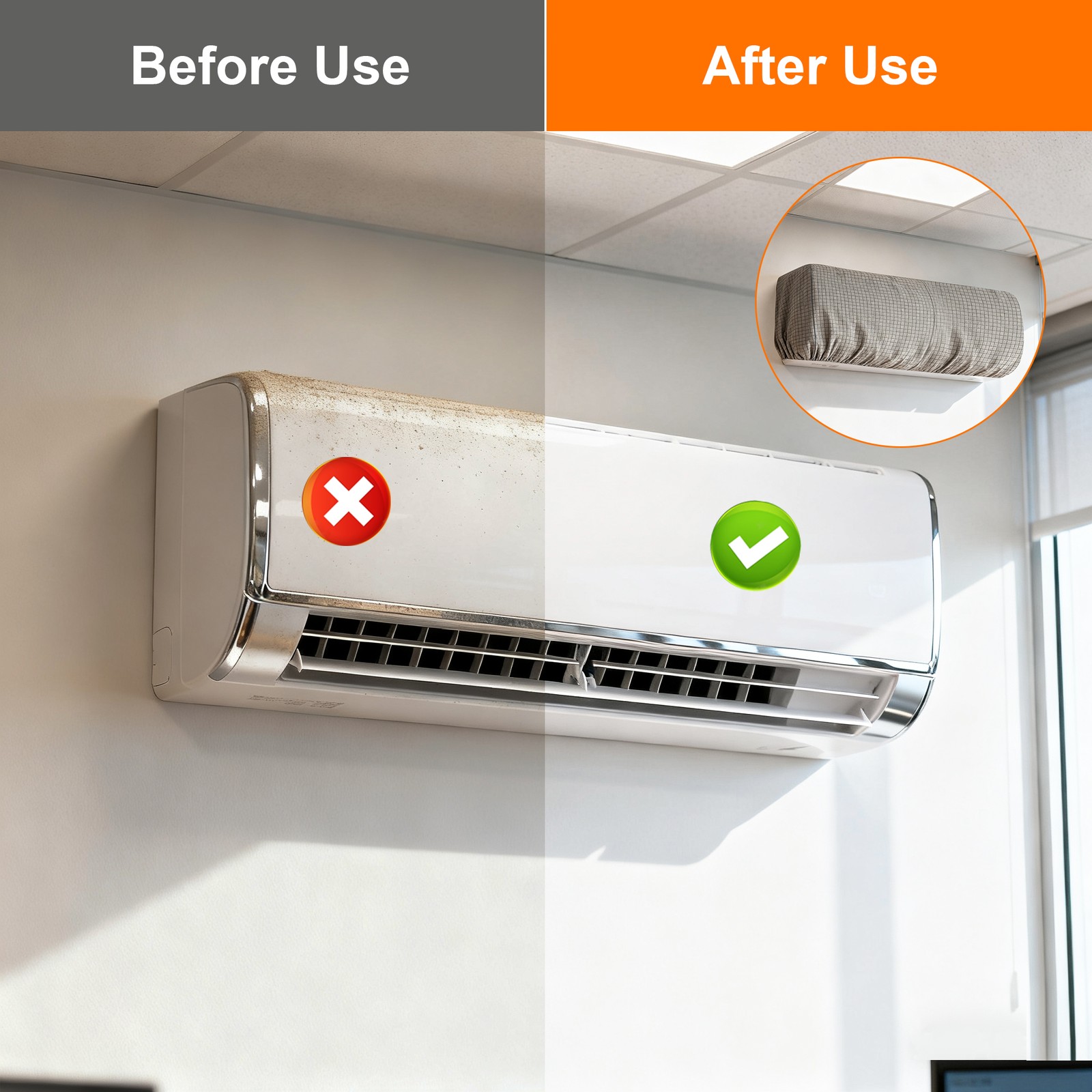 2PCS Heavy Duty Dustproof Air Conditioner Cover, Hanging Wall-Mounted AC 88–94cm