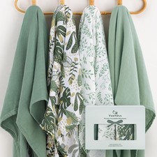 Organic Muslin Swaddle Blankets, Baby Blankets, 47 x 47 Inches Receiving Blan...