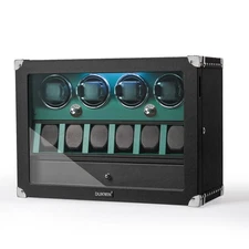 Leather Automatic 4 Watch Winder Case with 6 Watches Display Storage Box LED New