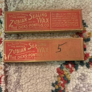 (2) Zubian Sealing Wax Dicks-Pontius Co. Dayton OH c1900 w/ Product 7 1/2"