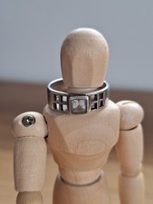 Silver 925 Band Ring With Square Blue Aquamarine Stone. Ring Size M 1/2