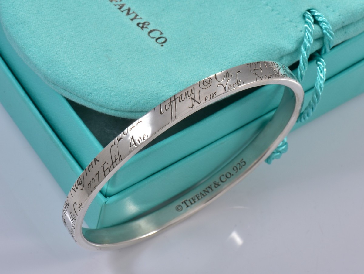 Tiffany & Co Silver New York Address Notes Bangle Bracelet & Box