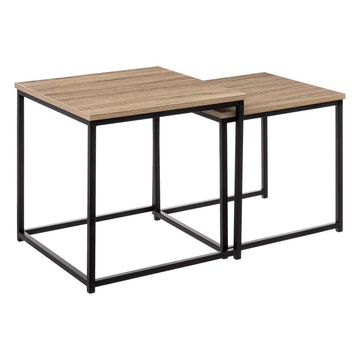 Table d'appoint gigogne Aliaj naturel 45cm : lot de 2 petites tables basses