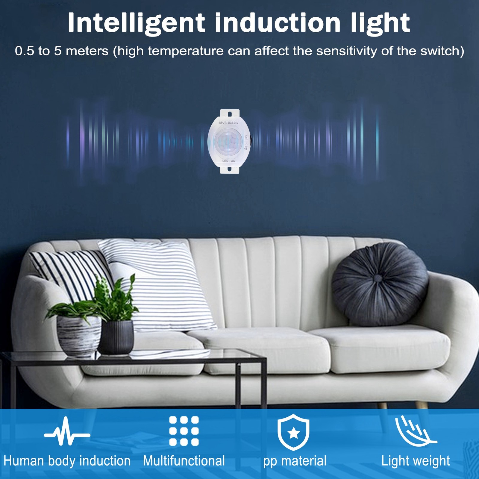 PIR Infrared Motion Sensor Detector DC5-24V Auto on Off Timer  Home LED7778