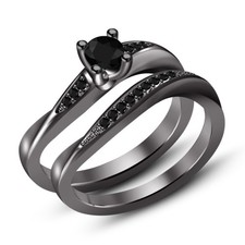 2 CT Round Lab Created Diamond Bridal Engagement Ring Set 14K Black Gold Over