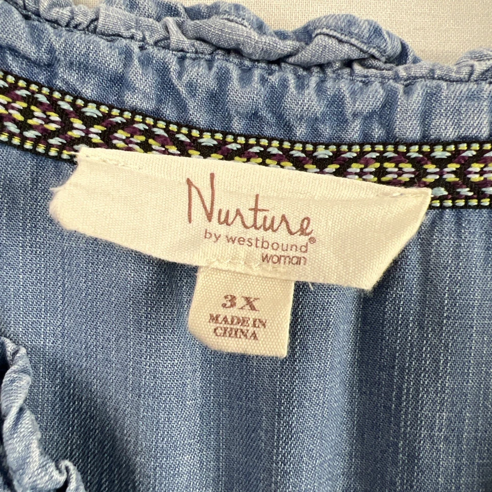 Vestido Maxi Feminino Nurture by Westbound Plus 3X Denim Chambray Babado Casual - Imagem 4 de 4