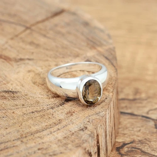 Natural Smoky Quartz Solid 925 Sterling Silver Men & Women Oval Ring image 3