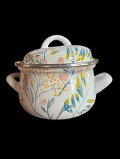 Set Of 2 Crofton 1 Qt Enameled Steel Pot Floral w/ Lid & Double Handles Cookware