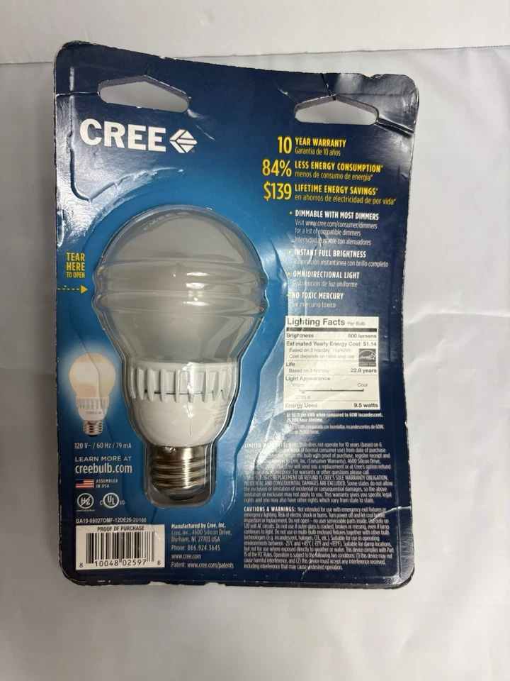 CREE Soft White LED 60W Dimmable Bulb 2700K/800 Lumens - Image 4 of 4