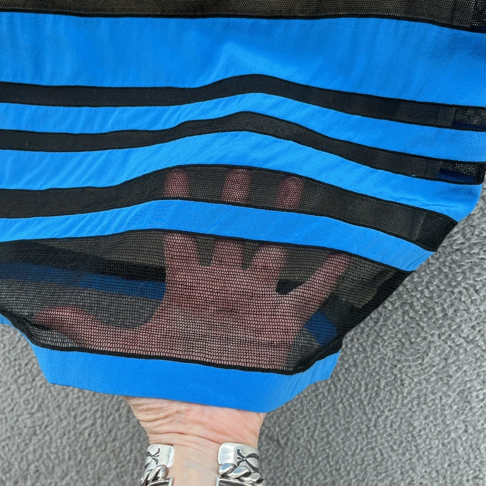 Vestido Robert Rodriguez Mujer 6 Azul Negro Seda Rayas Malla Transparente Fiesta Mini Foto 2 de 4