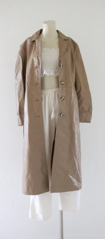 De Colección Años 60 70 Cuero Marrón Cinturón Abrigo Chaqueta Trench Talla S EE. UU. Boho Foto 4 de 4