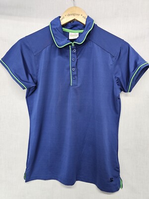Birdies And Bows Top Size S Womens Blue Green Short Sleeve Golf Performance