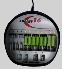ANSMANN Energy 16 Plus Professional Battery Charger for AAA, AA, C, D, 9V w/USB