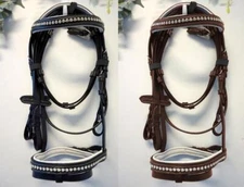 Clear Crystals Browband English Hunt Jump Show Bridle Full/Cob/ Pony Black/Brown