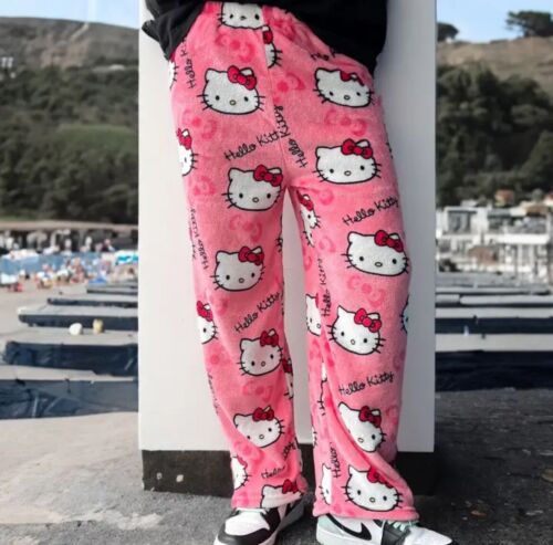 Hello Kitty Pink Fluffy Pyjama Loungewear Pants Trousers - Picture 3 of 16