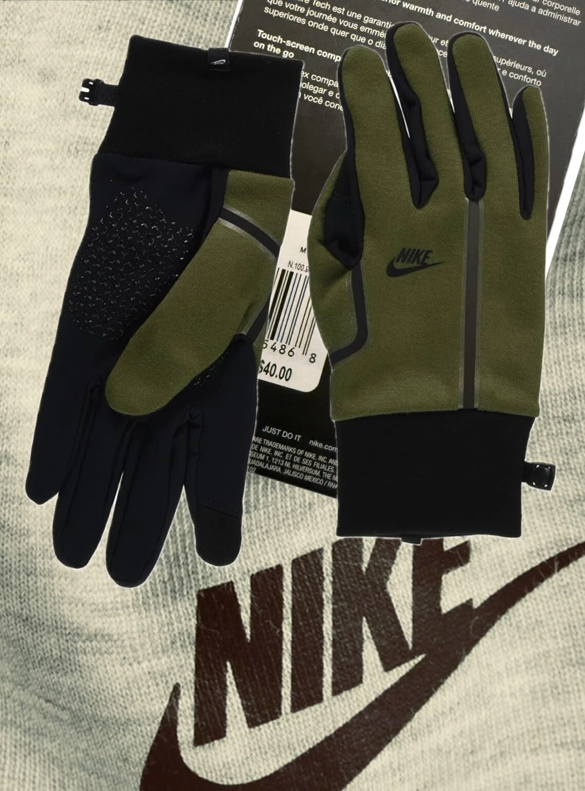 Nike Therma-FIT Tech Fleece Olive Gloves. Mens Sz Medium