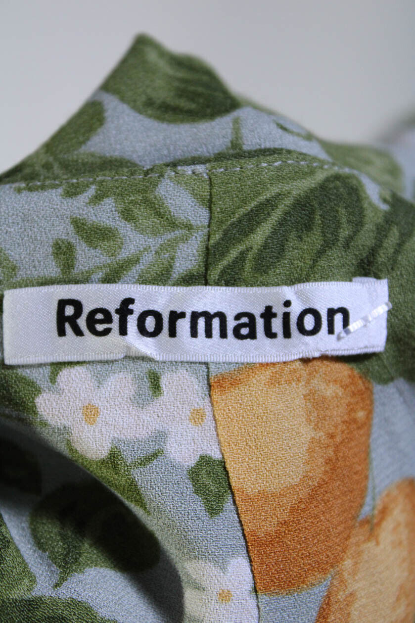 Reformation Womens Green Floral Print V-neck Slee… - image 4