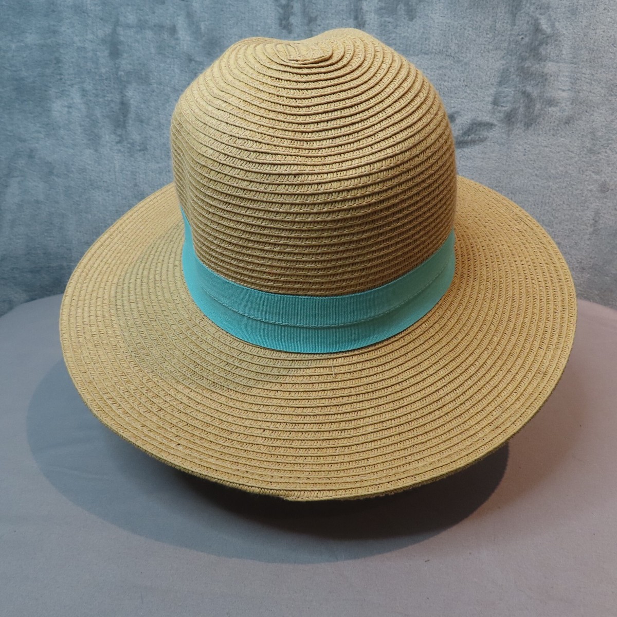 C.C Exclusives Hat Aqua Adjustable W Band Poly/Paper Weave Pre-Owned C.C Exclusives 100% Paper Sun Hat Beach black W/ beads  main image 4