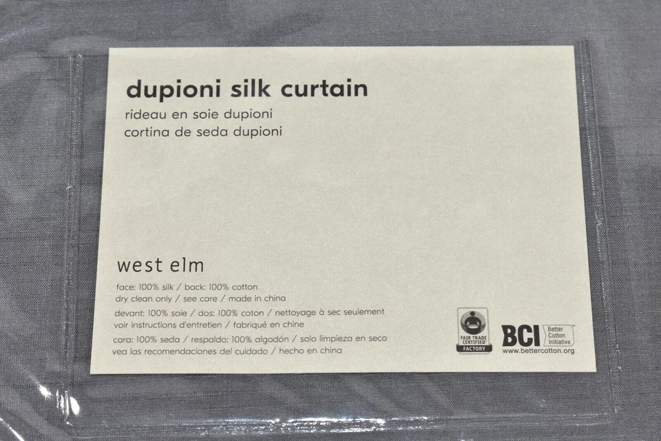 West Elm Dupioni Silk Curtains Drapes 48x108 Pewter Gray Set of 2 Cotton Lining - Image 3 of 4