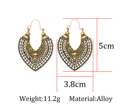 Hoop Heart Gold Boho Vintage Tibetan Flower Ornate Hoop Dangle Earrings - Picture 10 of 28