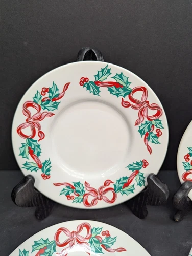 International Tableworks Christmas Ribbons 157 Saucers for Flat Cups Set of 4