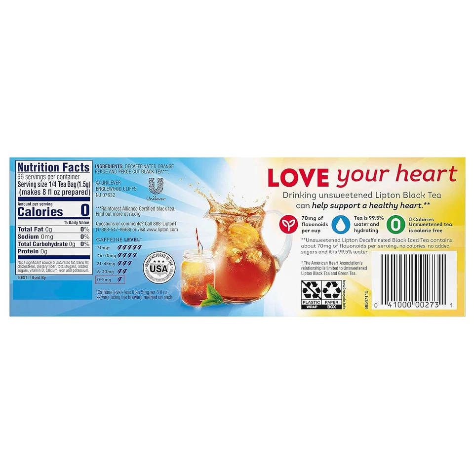 Bolsas de té helado negro descafeinado Lipton, tamaño familiar cero calorías, 24 té total... Foto 3 de 4