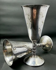 Vintage Roma S.L. Silver Plated Wine Goblets Pair Spain Grapevine Stem 7.25"