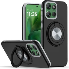 For Moto G Power 2025 Case Solid Rugged Magnetic w/ Ring Stand + Tempered Glass