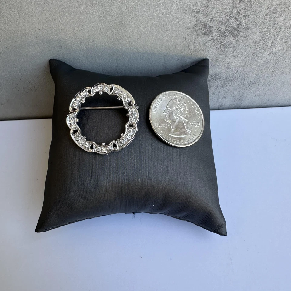 Красивая брошь из белого золота 14 карат с бриллиантами Estate — бриллианты 1 карат GH VS/SI - Изображение 4 из 4