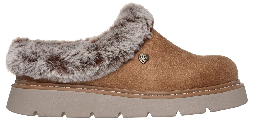 Skechers Womens Fluffy Slippers Mules Bobs Keepsakes Lite Slip On tan UK Size
