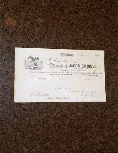 RARE 1866 BALTIMORE MARYLAND JACOB GMINDER SIGNED CIVIL WAR MILITARY DOCUMENT