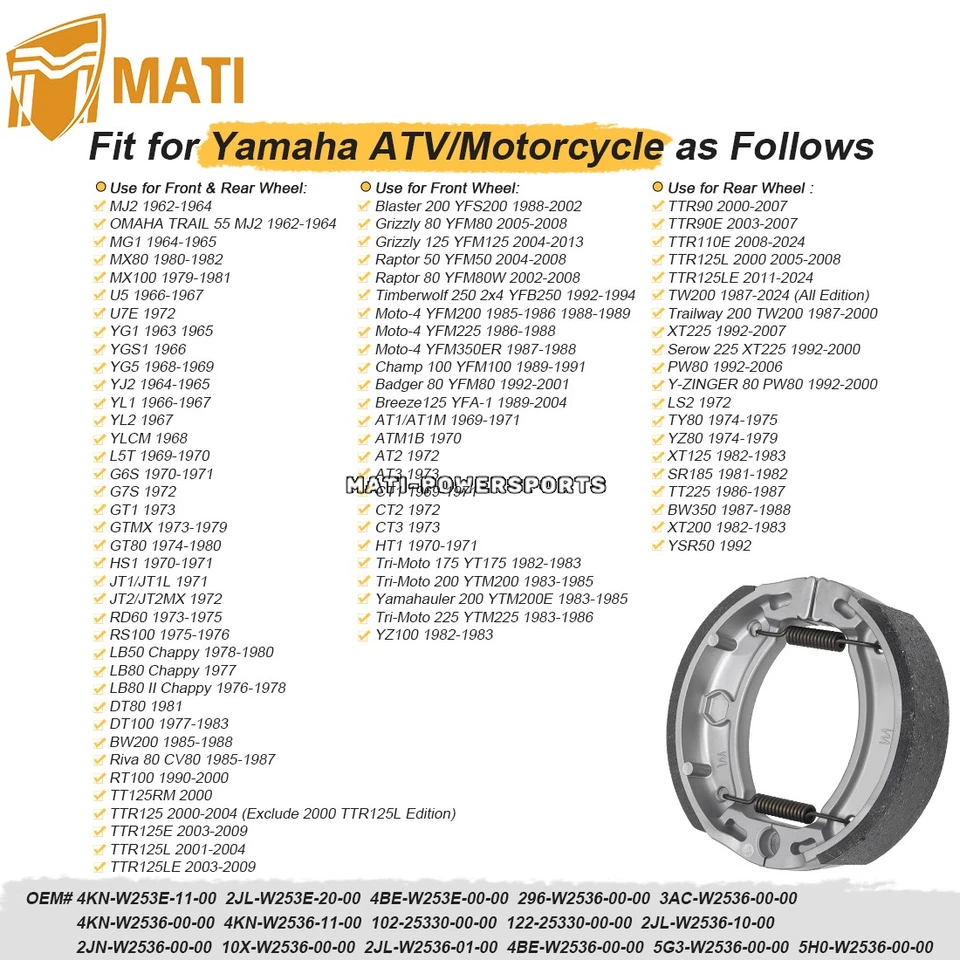 Zapatas de freno traseras para Yamaha PW80 TY80 YZ80 XT125/200 SR185 TT225 BW350 YSR50 LS2 Foto 4 de 4