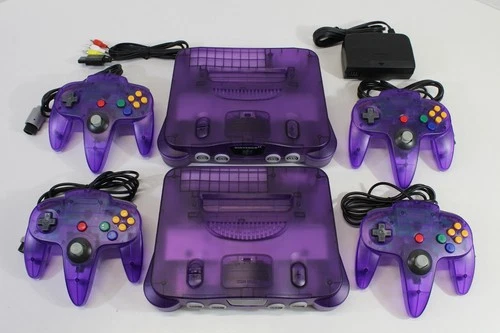 Nintendo 64 Clear Purple Console Controller AC AV Bundle N64 Plays US & JPN Game
