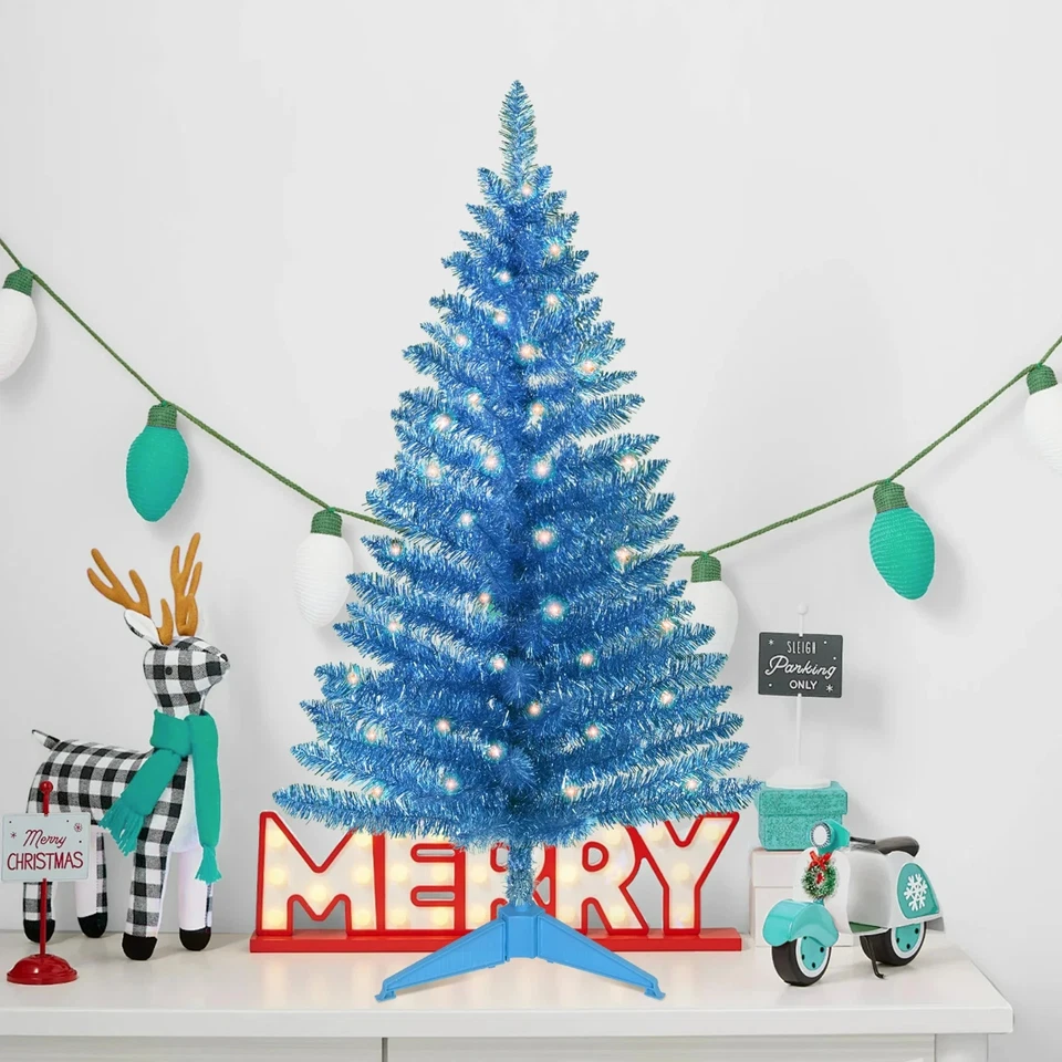 4ft Lighted Artificial Blue Christmas Tree Small Tabletop Xmas Tree w/50 Light - Image 2 of 4