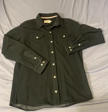 The Normal Brand Mens M Dark Olive Button Up Casual Double Pocket Flannel Soft