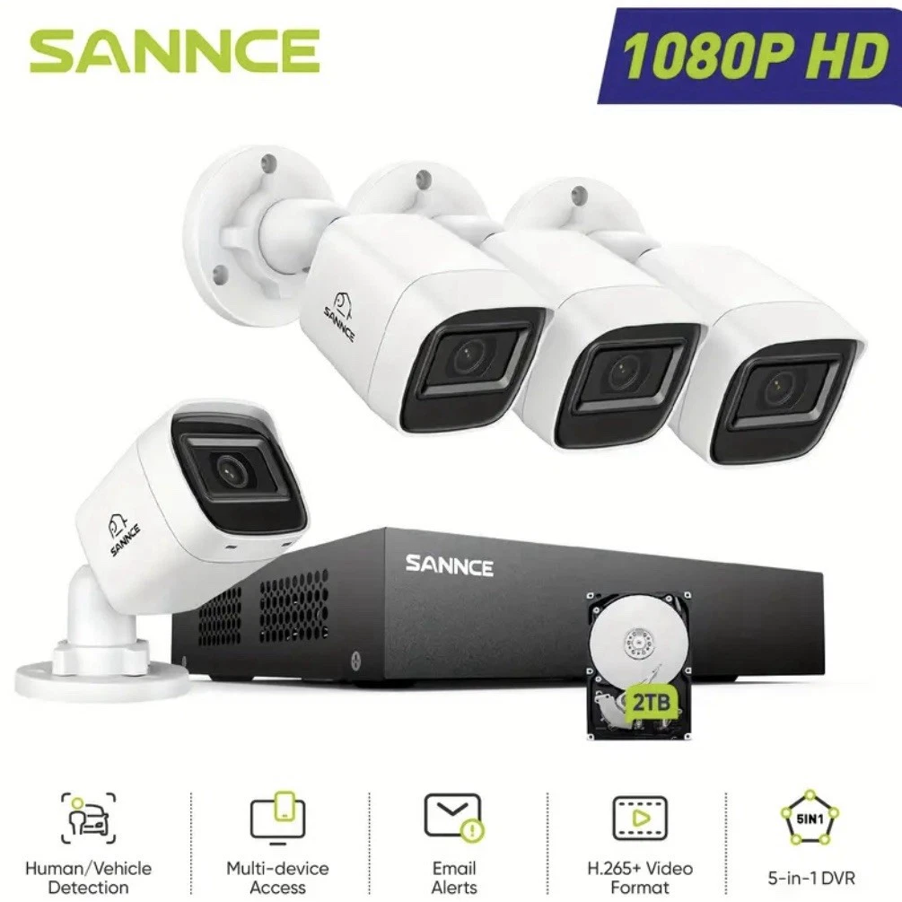 SANNCE Kit Videosorveglianza WiFi 5MP Per Esterno Con NVR 10CH E 4 Telecamere IP | Rilevamento Umano AI E Alexa