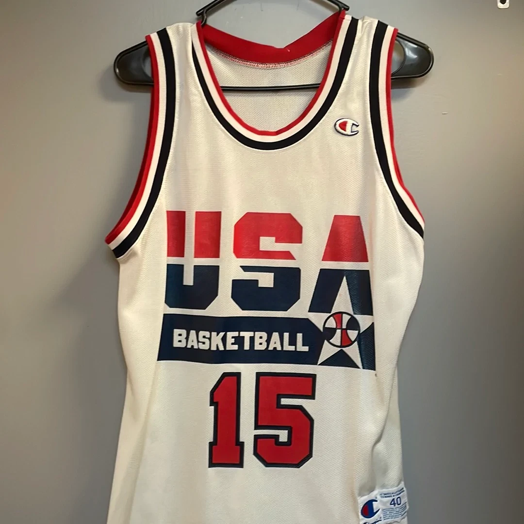 Vintage Champion Team USA 15 Magic Johnson Basketball Jersey