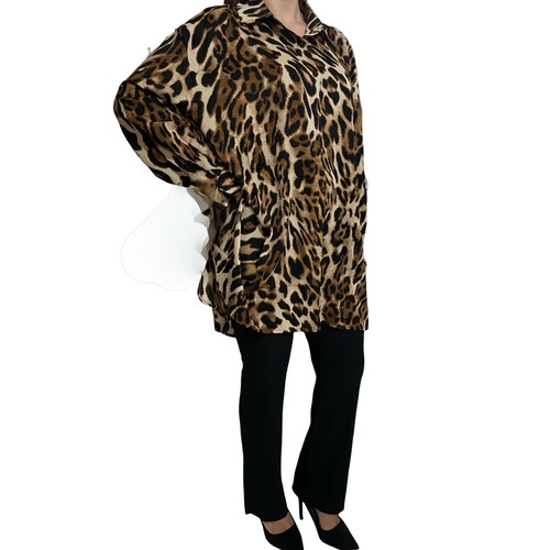 Camicia donna manica lunga fantasia maculata leopardata camicione camicetta XXL - Foto 19 di 22