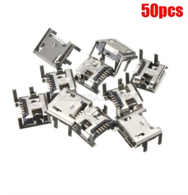 50Pcs Micro Usb Female Socket 4 Vertical Legs Fixed Solder Connectors Type B yz