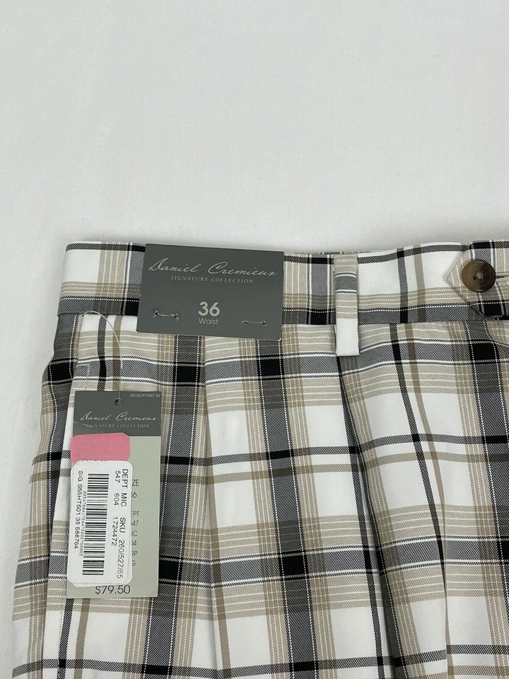 Pantalones cortos plisados Daniel Cremieux para hombre a cuadros 100 % poliéster talla 36 nuevos con etiquetas Foto 2 de 4