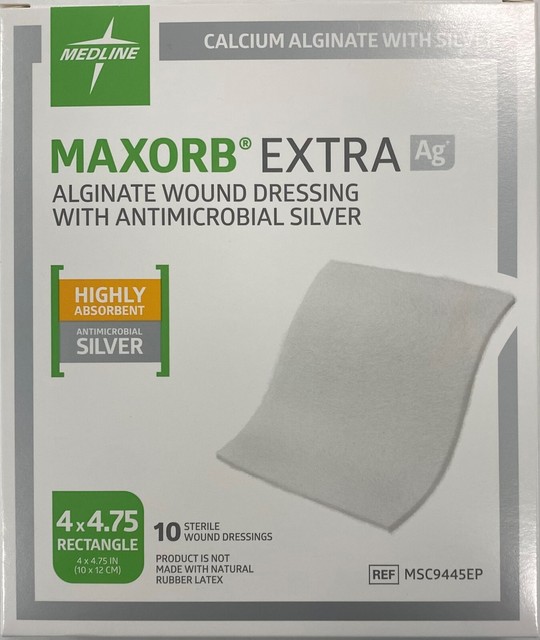 Maxorb Extra AG Silver Antimicrobial Wound Dressing Medline 4x4.75 10