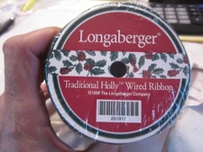 Longaberger Traditional Holly Wired Ribbon - 5 Yards NEW