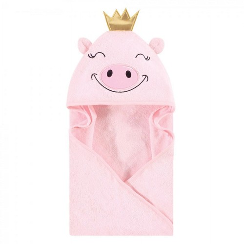 Infant Girl Cotton Animal Face Hooded Towel, Pig, One Size