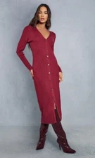 J For Justify Red Burgundy Button Up Dress Long Sleeve Size Medium 