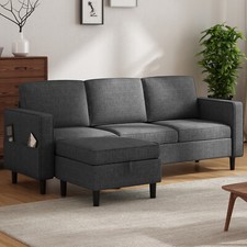 Sectional Sofa for Living Room,L-Shaped Couch,Three-seater Sofa with Ottoman