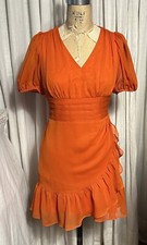 EXPRESS Womens Orange Chiffon S Puff Sleeve Fit/Flare Dress Sz XS Pre-owned
