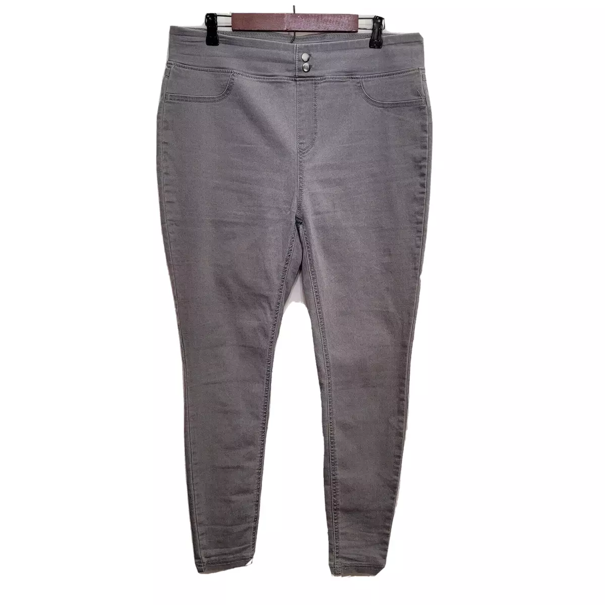 Terra Sky Womens Pull On Jeans 14W Gray Skinny Slim Stretch Crop Ankle Hi Rise