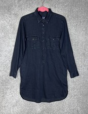 Gap Denim Popover Snap Shirt Dress Womens Size S Oversized Black Wash Pockets