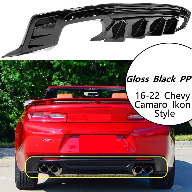 Fits 2016-2023 Chevy Camaro Rear Lip Bumper Diffuser Glossy Black PP Ikon Style